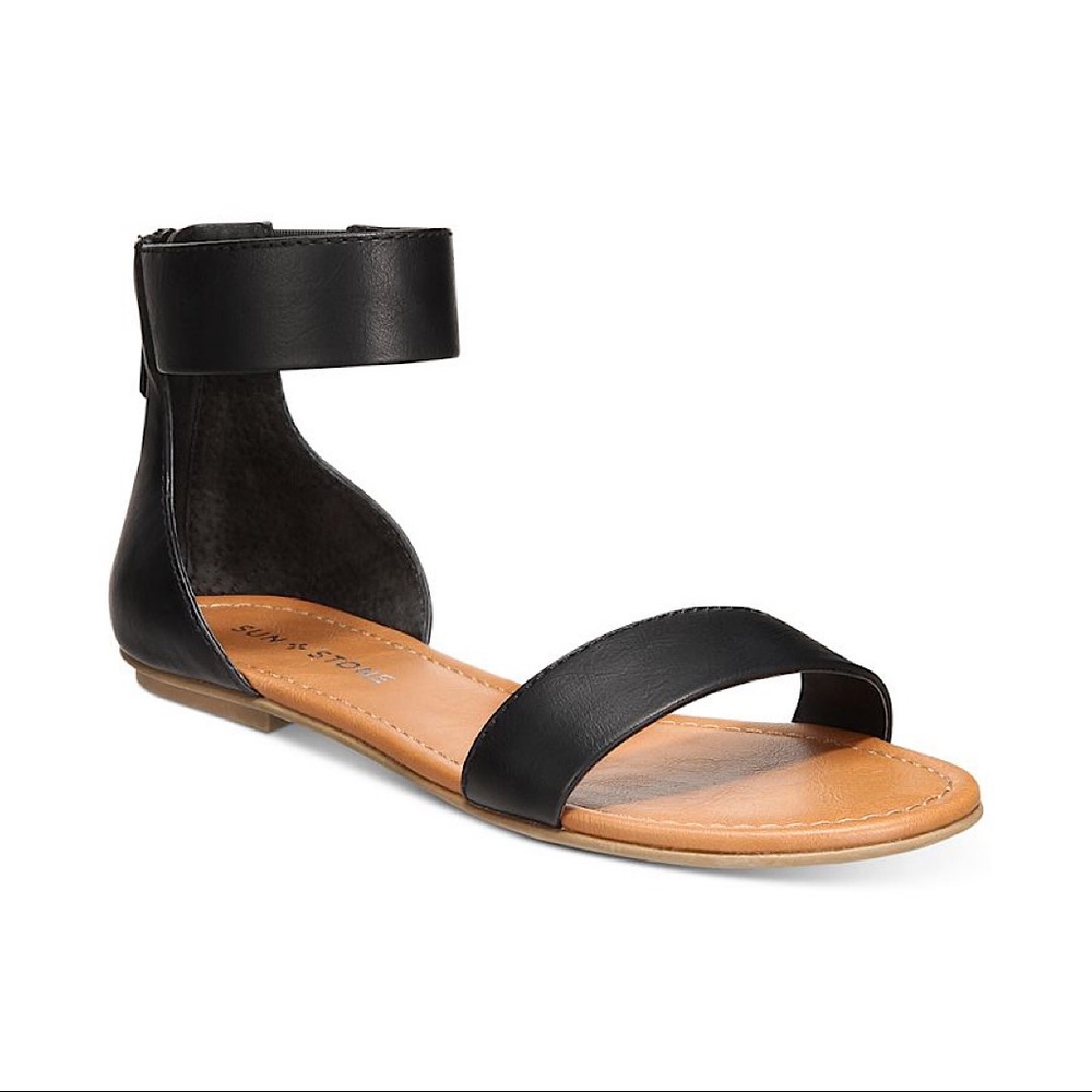 Sun + Stone Keley Flat Gladiator Sandals Black 6.5